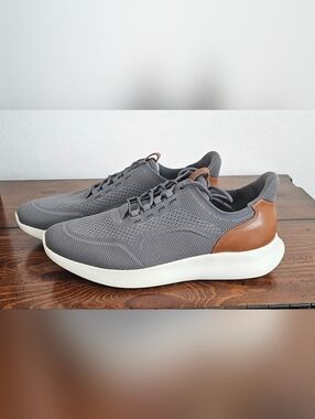 Johnston & Murphy Gray/Brown Knit & Leather Shoes/Sneakers TruFoam Men's Sz 11.5